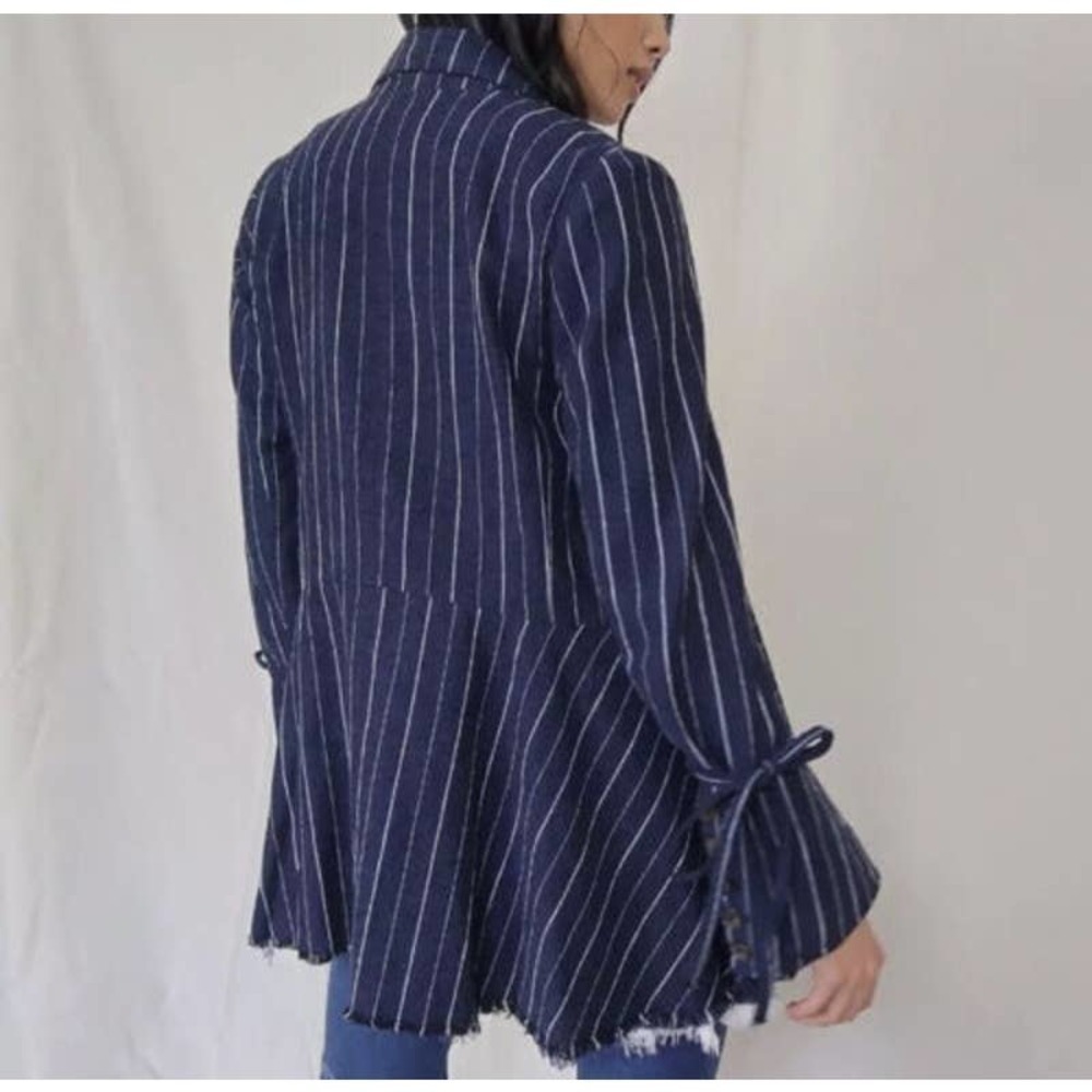 Free People Navy Pinstripe Blazer - Picture 2 of 11
